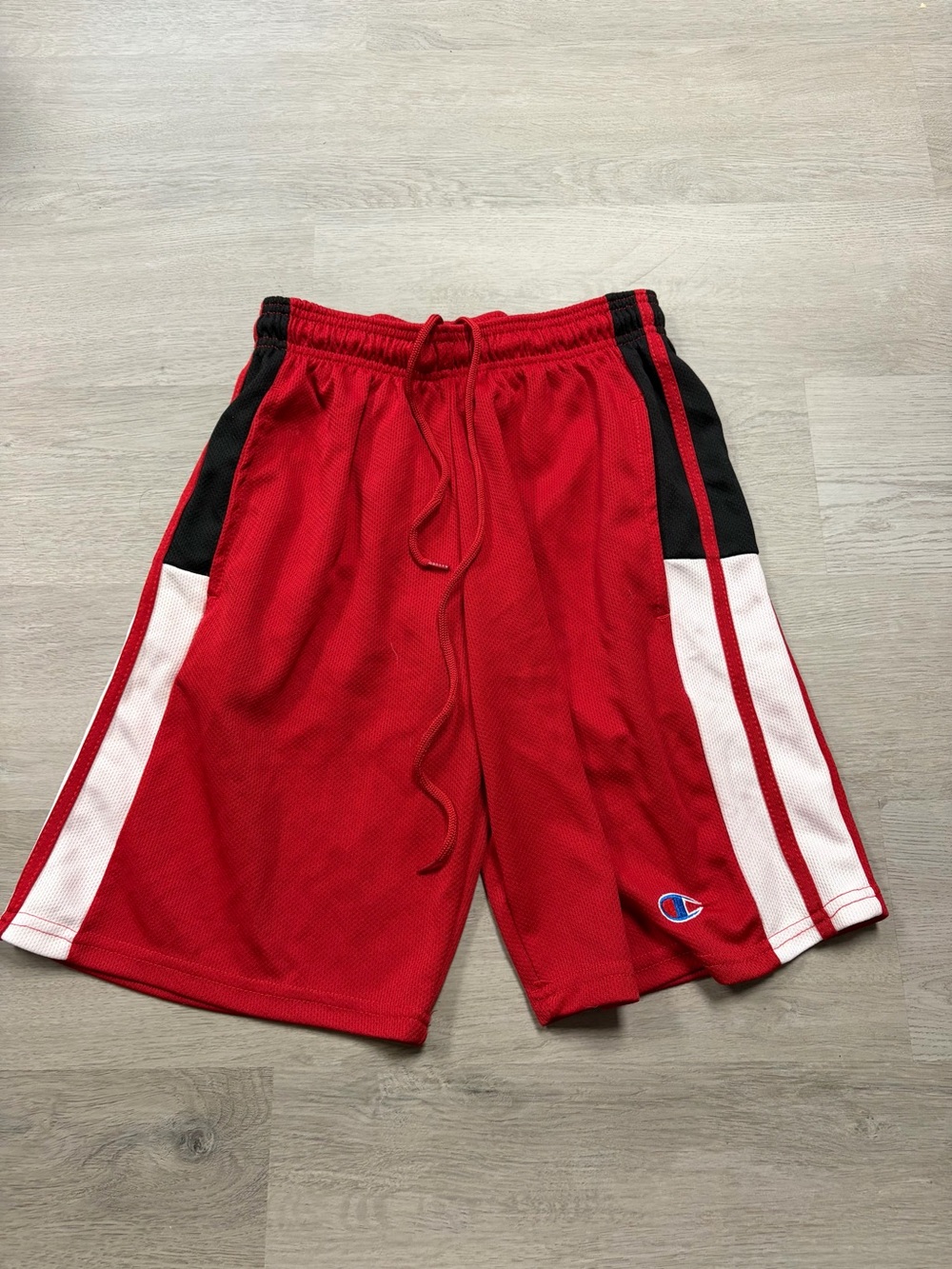 Champion Red Athletic Mesh Shorts with Black & White Side Panels